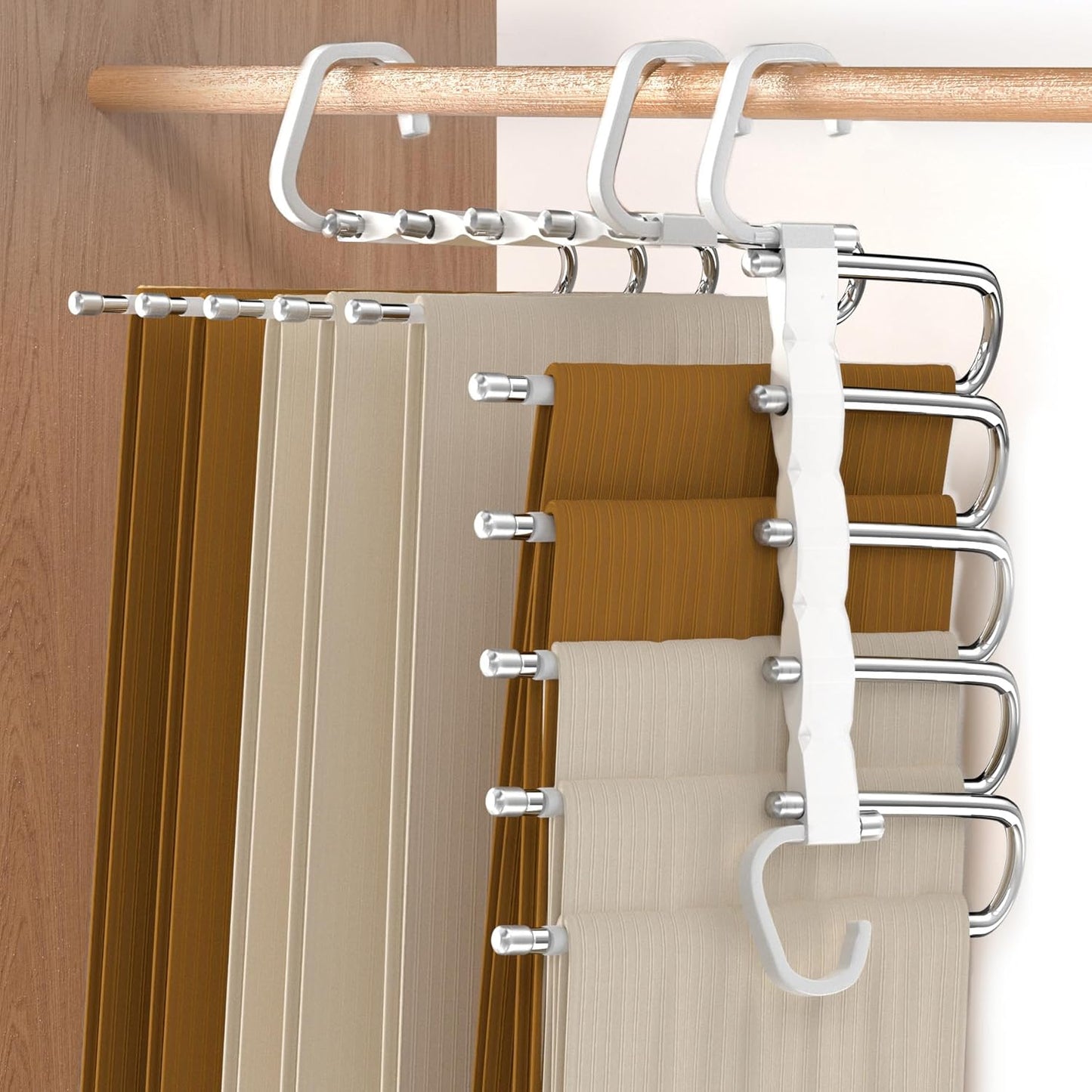 Pants Hangers, 4 Pack, Stainless Steel, Closet Organizers and Storage, Space Saving Hanger for Jeans Trousers Scarf Legging Skirts