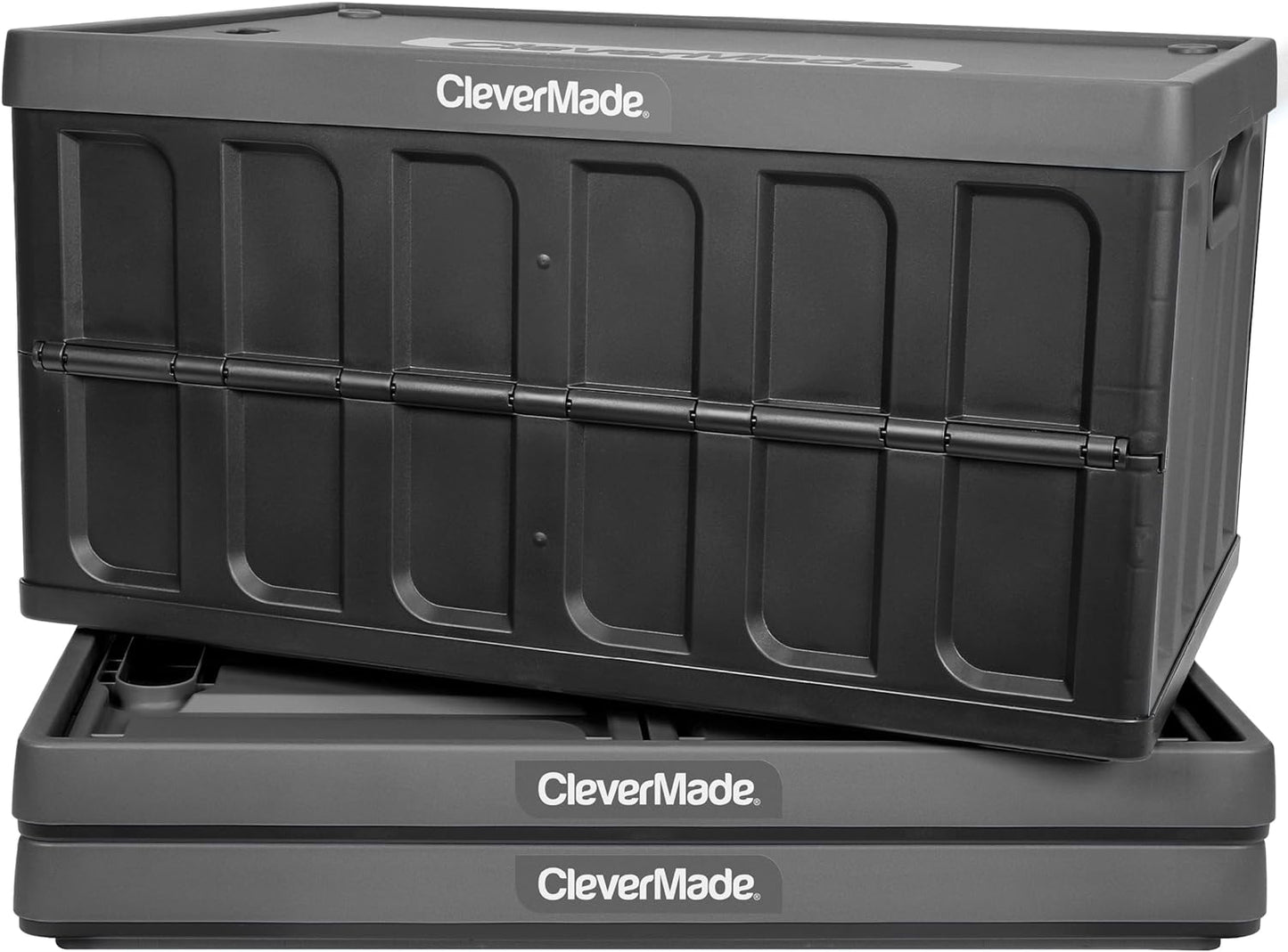 CleverMade Collapsible Storage Bins with Lids - Stone 3 Pack 46L - Plastic Containers Stackable Organization Crates Home Closet Space-Saving Durable