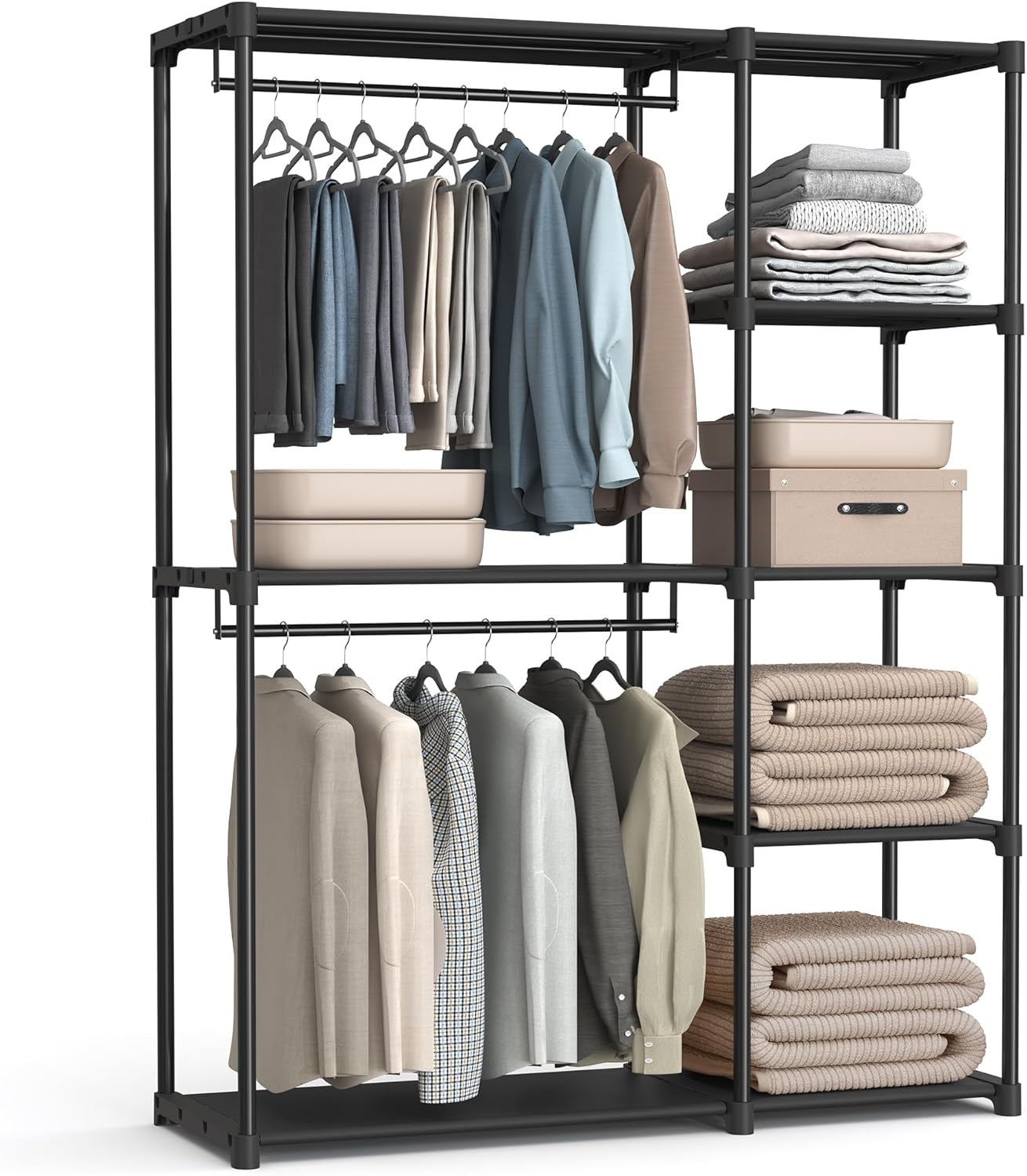 SONGMICS Portable Closet, Freestanding Closet Organizer, Clothes Rack with Shelves, Hanging Rods, Storage Organizer, for Cloakroom, Bedroom, 80.7 x 17.1 x 65.4 Inches, Black URYG035B01