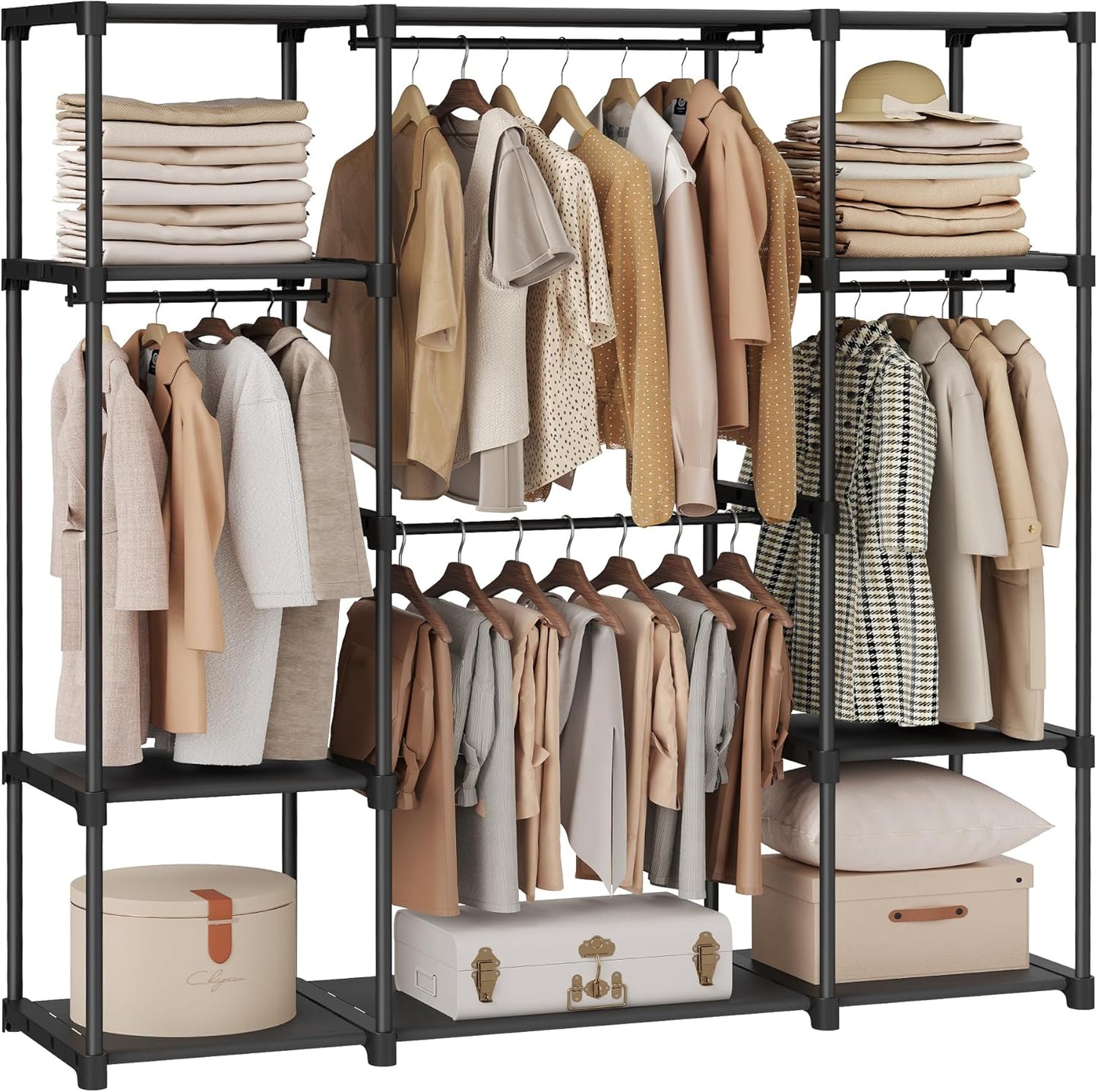 SONGMICS Portable Closet, Freestanding Closet Organizer, Clothes Rack with Shelves, Hanging Rods, Storage Organizer, for Cloakroom, Bedroom, 80.7 x 17.1 x 65.4 Inches, Black URYG035B01