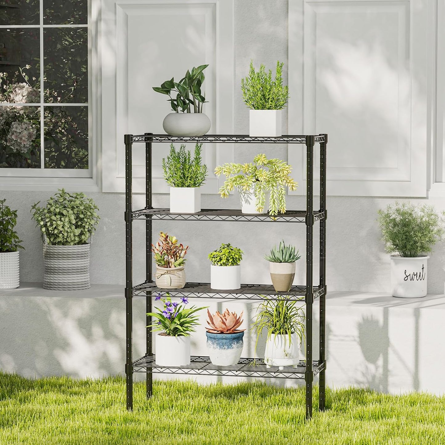 DUMOS 4 Tier Metal Wire Rack Shelf Heavy Duty Standing Shelves Adjustable Steel Closet Shelving Unit Organizers and Storage for Kitchen Bathroom Pantry Office, 13.78" D x 35.43" W x 54.02" H