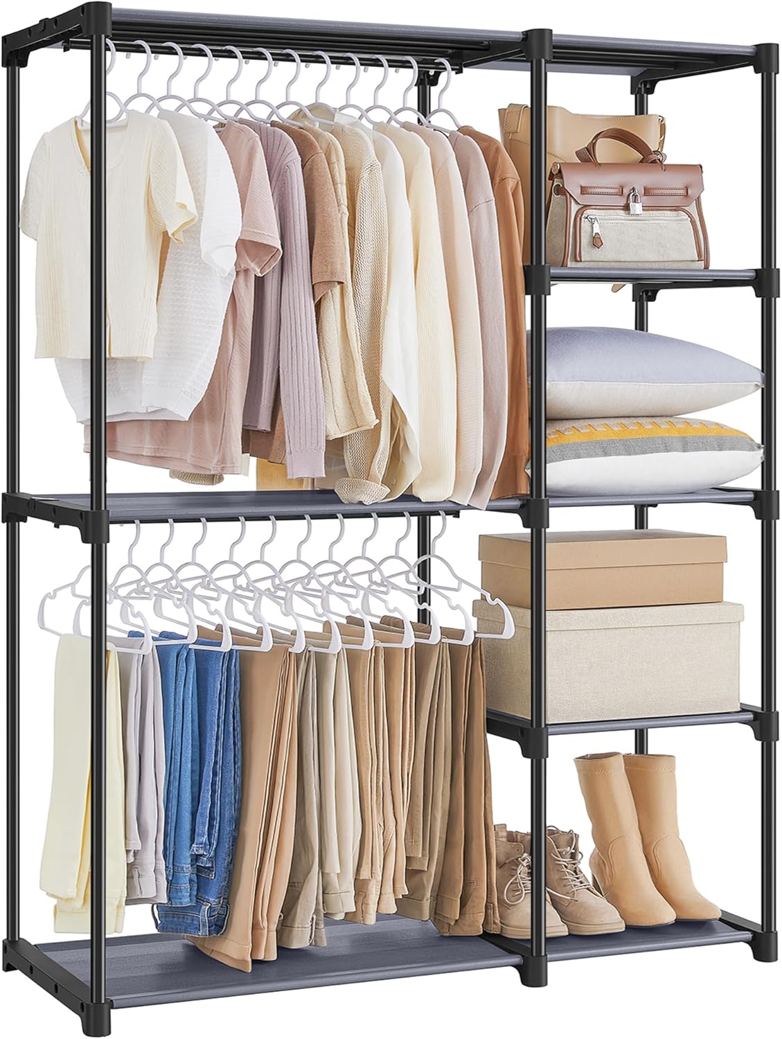 SONGMICS Portable Closet, Freestanding Closet Organizer, Clothes Rack with Shelves, Hanging Rods, Storage Organizer, for Cloakroom, Bedroom, 80.7 x 17.1 x 65.4 Inches, Black URYG035B01