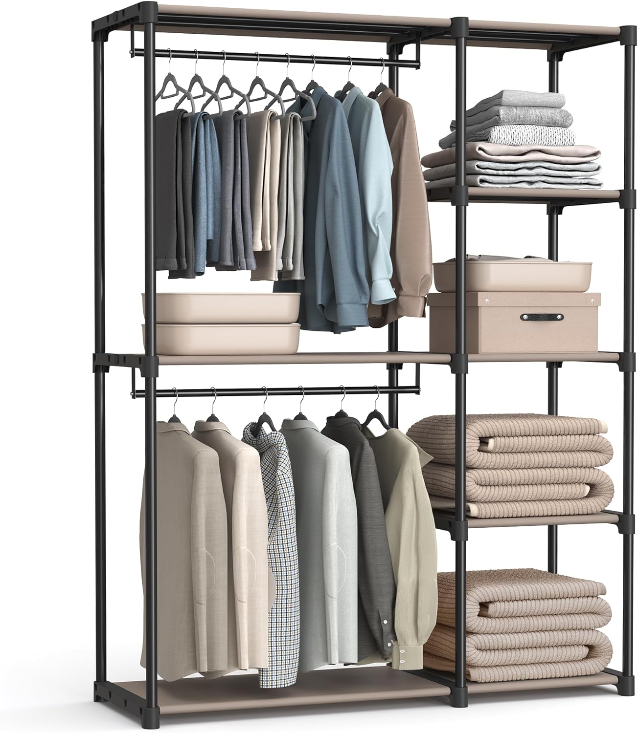 SONGMICS Portable Closet, Freestanding Closet Organizer, Clothes Rack with Shelves, Hanging Rods, Storage Organizer, for Cloakroom, Bedroom, 80.7 x 17.1 x 65.4 Inches, Black URYG035B01