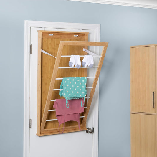 Honey-Can-Do Wall-Mounted Clothes Drying Rack, Bamboo, Collapsible, 23 in W x 42 in H