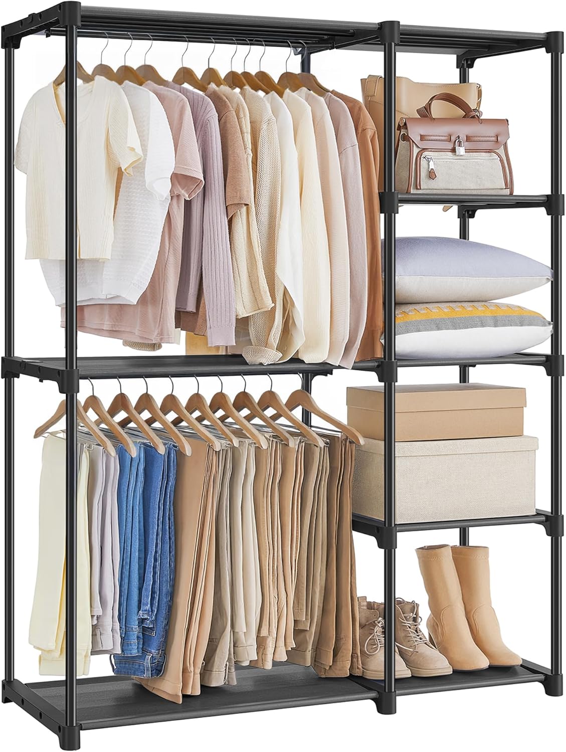 SONGMICS Portable Closet, Freestanding Closet Organizer, Clothes Rack with Shelves, Hanging Rods, Storage Organizer, for Cloakroom, Bedroom, 80.7 x 17.1 x 65.4 Inches, Black URYG035B01